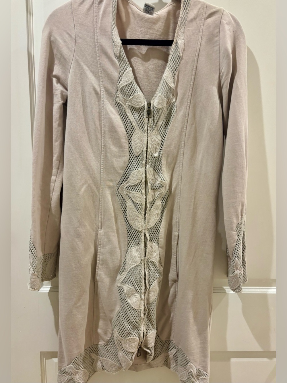 XCVI Lace-Trim Open Front Tunic Cardigan - Soft Cream